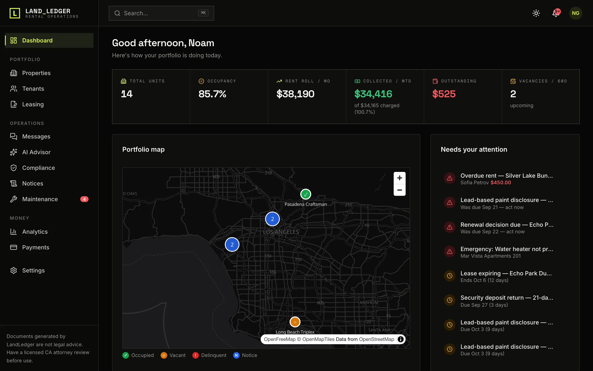 LandLedger Dashboard screen